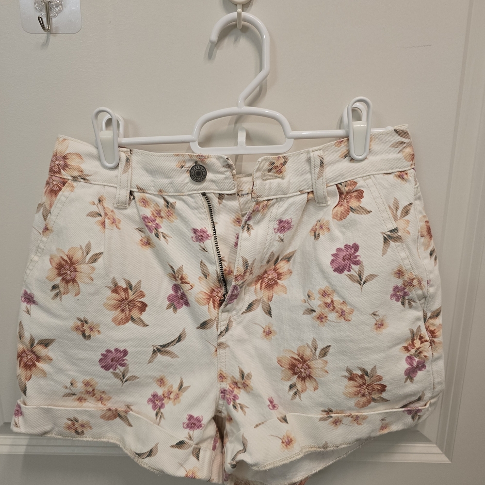 American Eagle Outfitters Floral High Waist Shorts - Cream and Pink